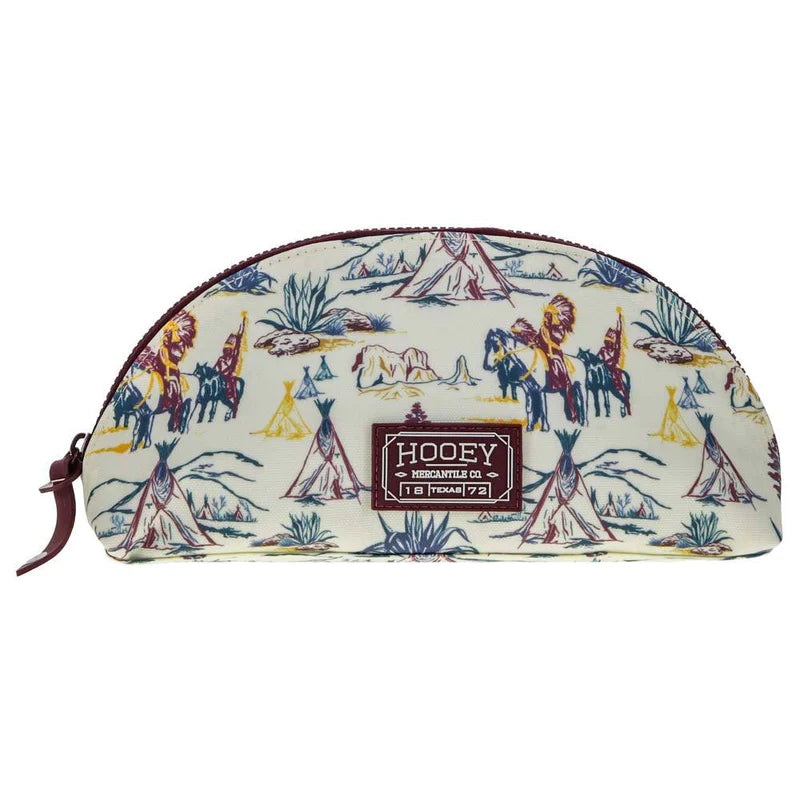 “HOOEY SMALL MAKEUP BAG” CREAM W/ MAROON PRINT
