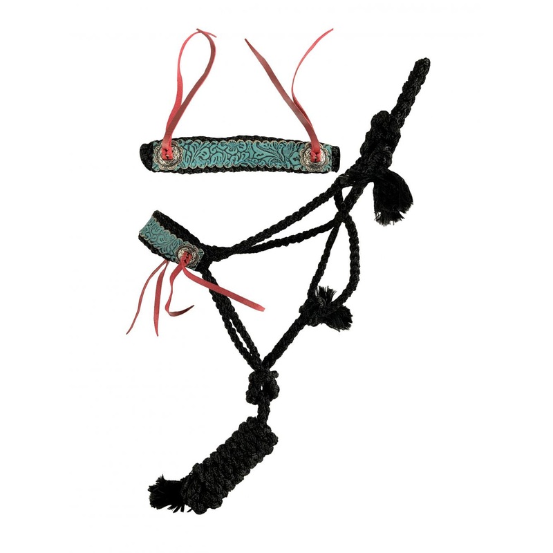 Showman Woven black nylon mule tape halter with black embossed accent on the noseband