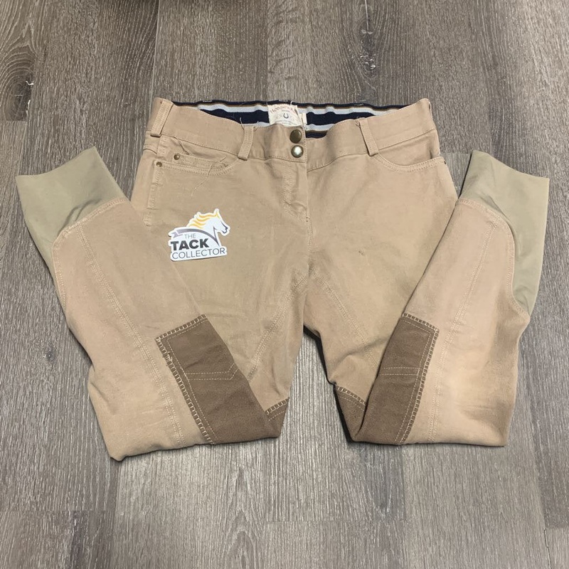 Euro Seat Breeches *loose threads, v.discolored/stained seat & legs, seam puckers, faded, undone stitching, stains 30R Tan Used