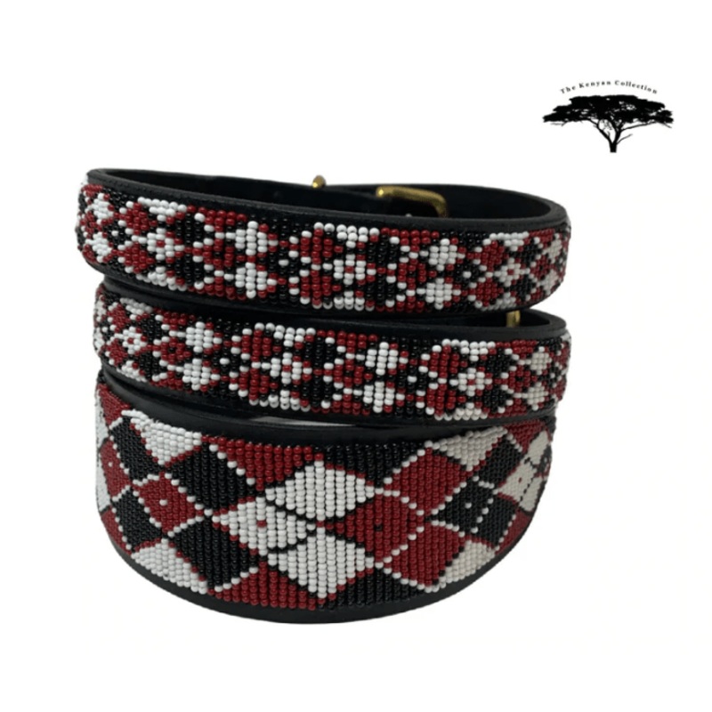 “Maasai Shield Argyle ” Beaded Dog Lead
