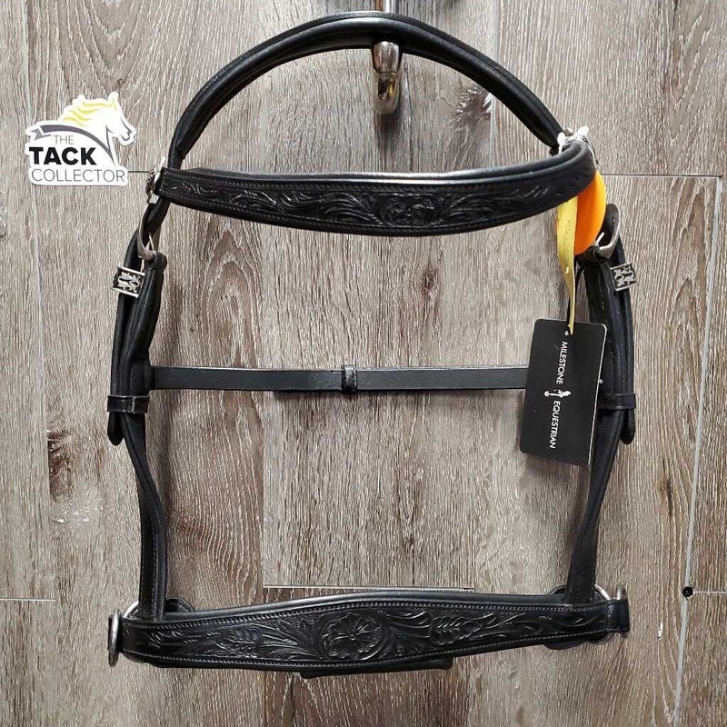 “Pogo” Tooled Western Style Padded Monocrown Side Pull, chin pad *new, tags *No Reins Cob Black New