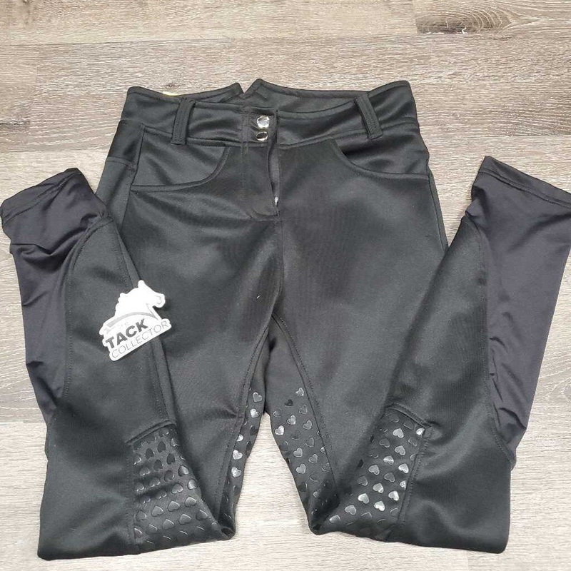 Hvy High Waist Euroseat Breeches *xc, pulled/loose front seam 24 Black New