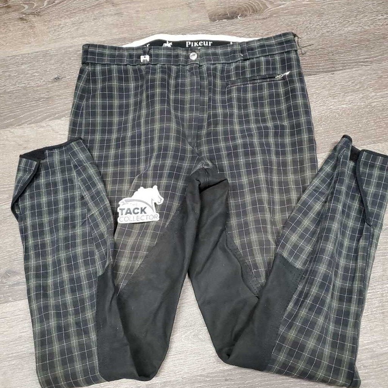 Full Seat Riding Breeches *gc/fair, older, faded, missing belt loop, stains, weak velcro 32L Plaid/Green Used