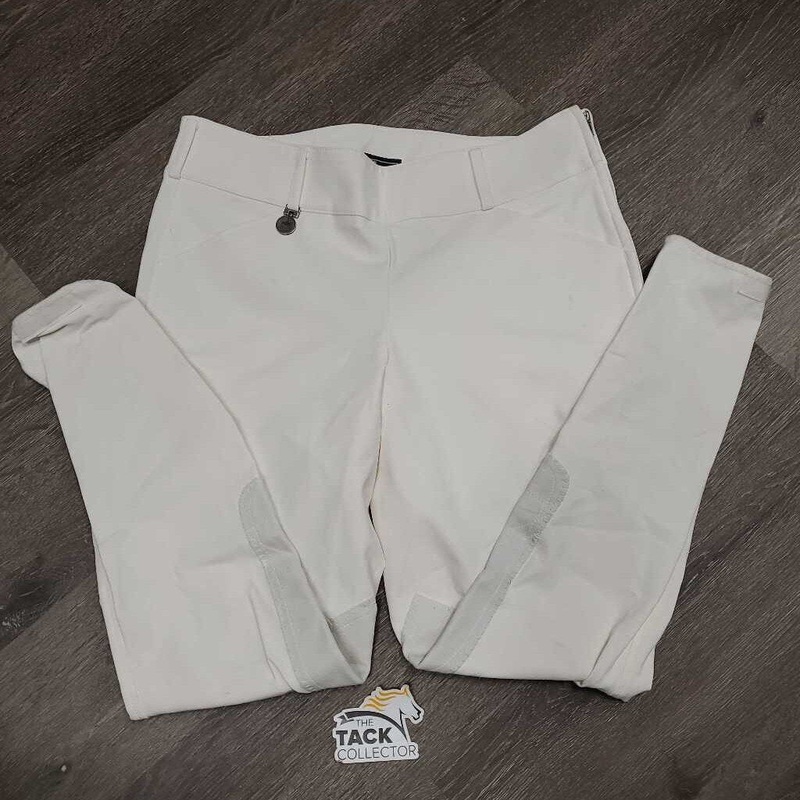 Euroseat Breeches, Side Zip *xc, older, mnr seam puckers & stains 44 *32″ White Used