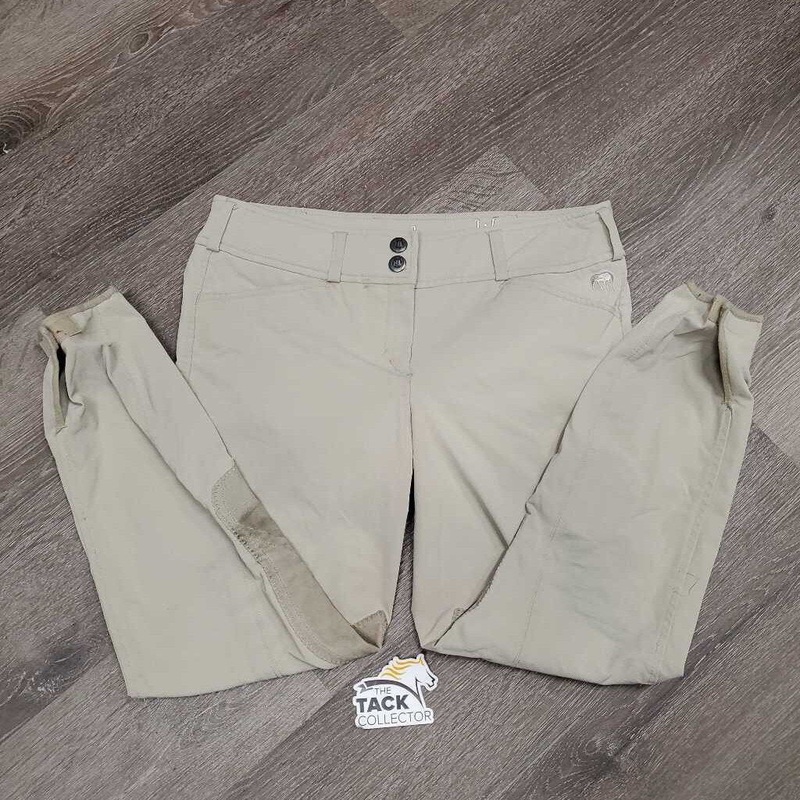Euroseat Breeches *gc, seam puckers, ankles: pills, rubs & hair, mnr undone stitching, stains, older, stained seat & legs 32R Tan Used