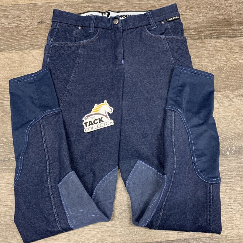 “Highland” Denim Euroseat Breeches *gc, mnr rubs/pills, threads, hair & faded edges 24R Navy Used