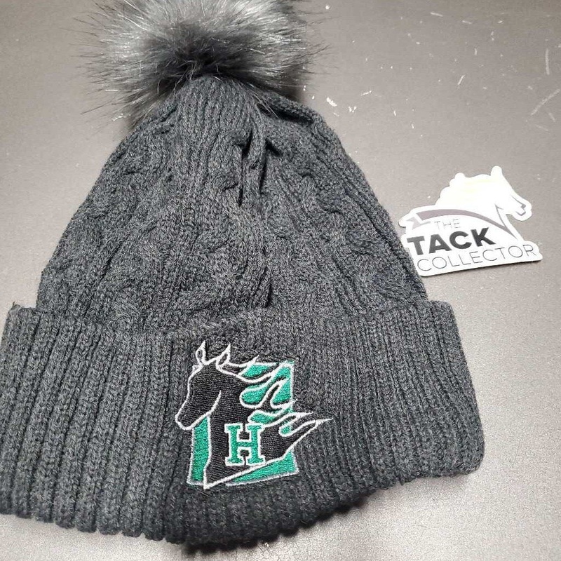 Thick Cable Knit Touque, cuff, PomPom “H – Horse” *xc/like new, clean, stretched cuff 0/S Grey/Green New