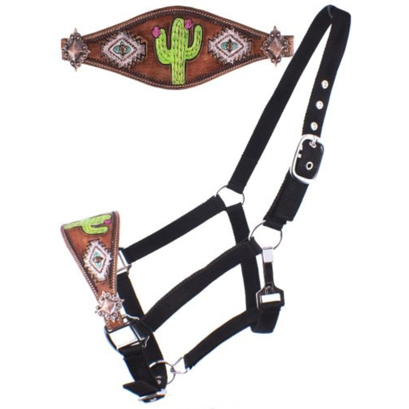 Showman Adjustable nylon bronc halter with hand painted navajo cactus print noseband