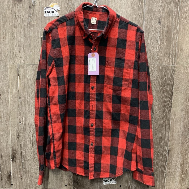 LS Flannel Western Shirt *gc, pilly, mnr hair, older M Red/Black Used