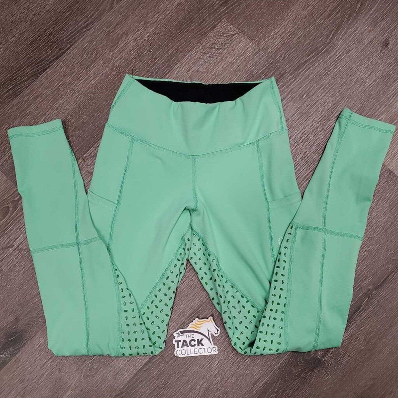 Sticky Full Seat Riding Tight Breeches, 2x thigh pockets *vgc, mnr seam rubs & frays, cracking logo, loose waist stitching XXS *20/22″ Green Used