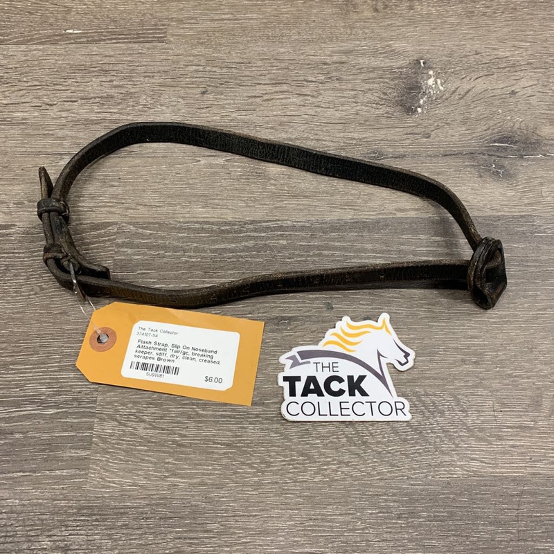 Flash Strap, Slip On Noseband Attachment *fair/gc, breaking keeper, stiff, dry, clean, creased, scrapes Brown Used