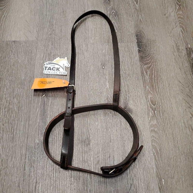 Flat Noseband *fair, BROKEN KEEPER, older, mnr scraped edges H Dk Brown Used
