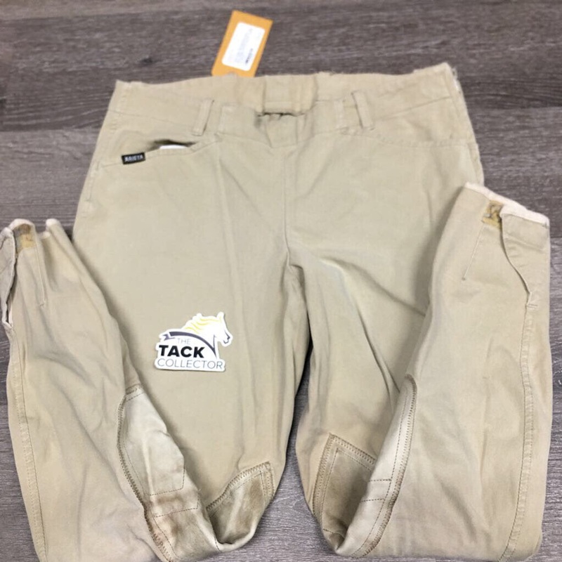 Side Zip Breeches *gc, older, dingy, discolored seat & legs, shrunk knees, seam puckers, stains 30/32 Tan Used