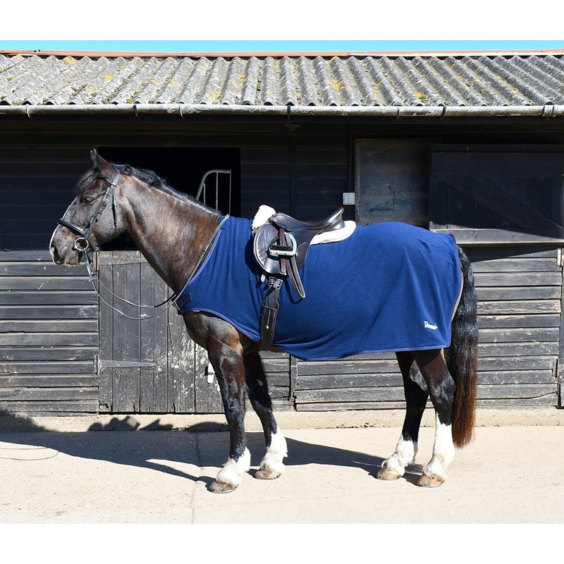 Rhinegold Fixed Chest Fleece Ride-On Rug, Horse Exercise Rug, 5.0″-7’0″, Navy
