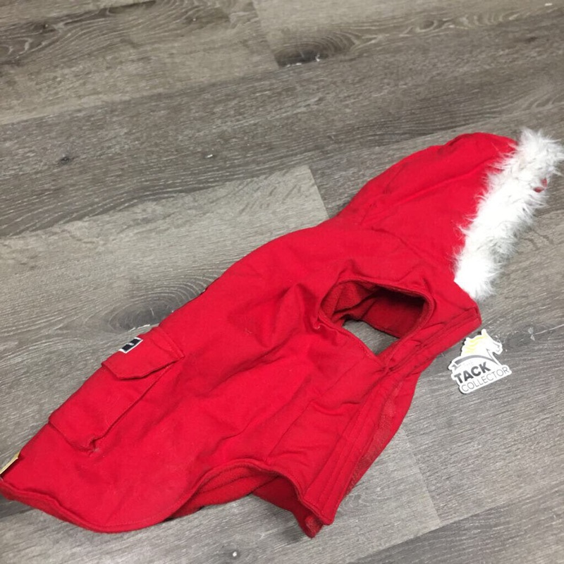 “North Pole” Winter Dog Coat, Hood, Fleece Trim *vgc, clean, hair, ?loose lining – curled edge M Red Used
