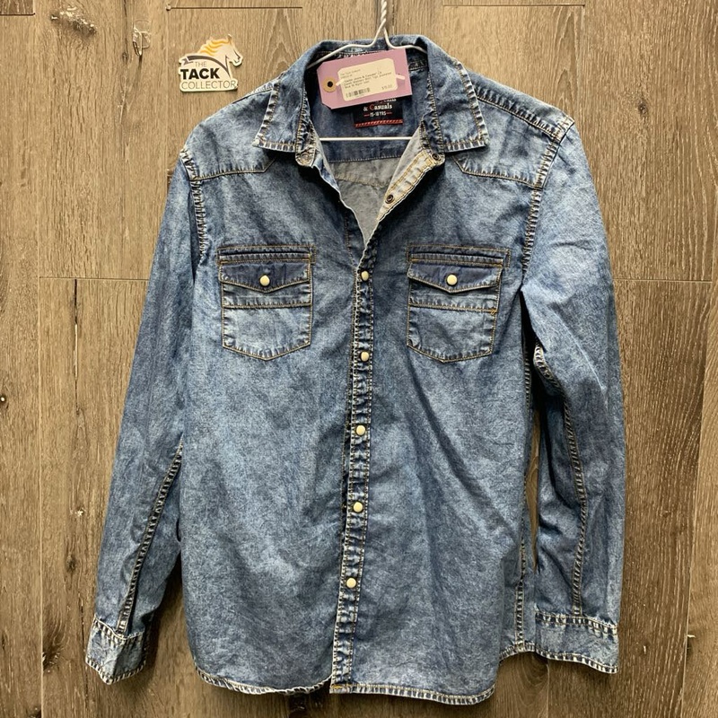 “Denim Jeans & Casuals” LS Denim Western Shirt *vgc, puckered 15-16yrs *xsm Blue Used