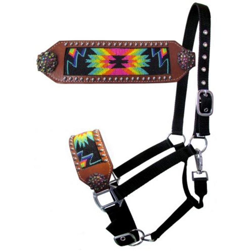 Showman Nylon bronc halter with rainbow navajo beaded design