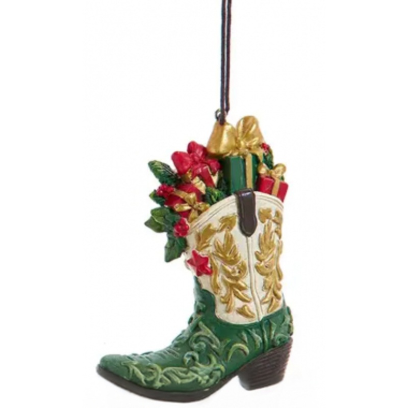 Resin Western Christmas Boot Ornament – Green – 3.5 inches