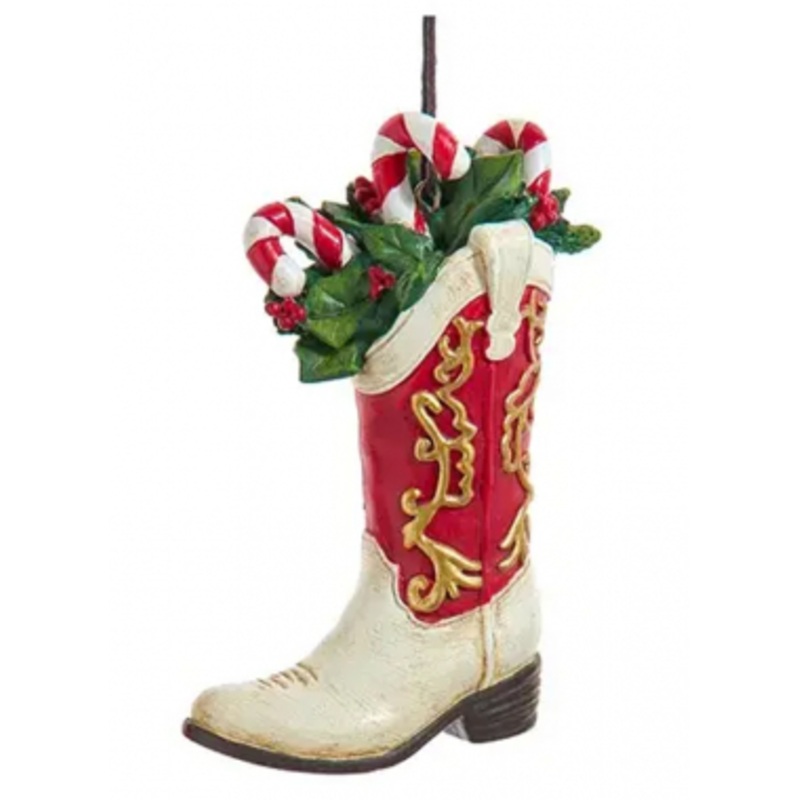 Resin Western Christmas Boot Ornament – White – 3.5 inches