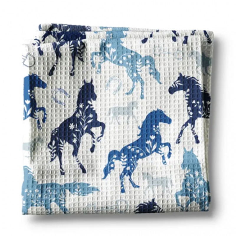 Waffle Weave Kitchen Towel – Blue Horses
