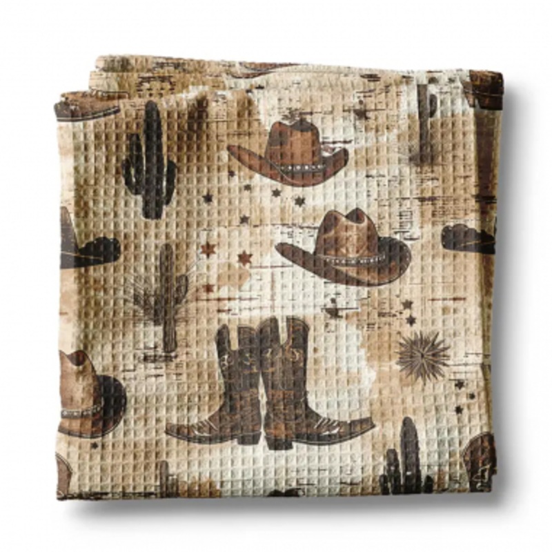 Waffle Weave Kitchen Towel –  Boots – Cowboy Hat – Cactus