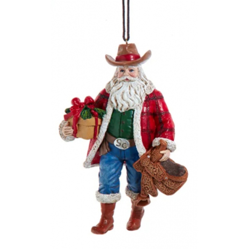 Western Cowboy Santa Ornament With Saddle – 5 inches