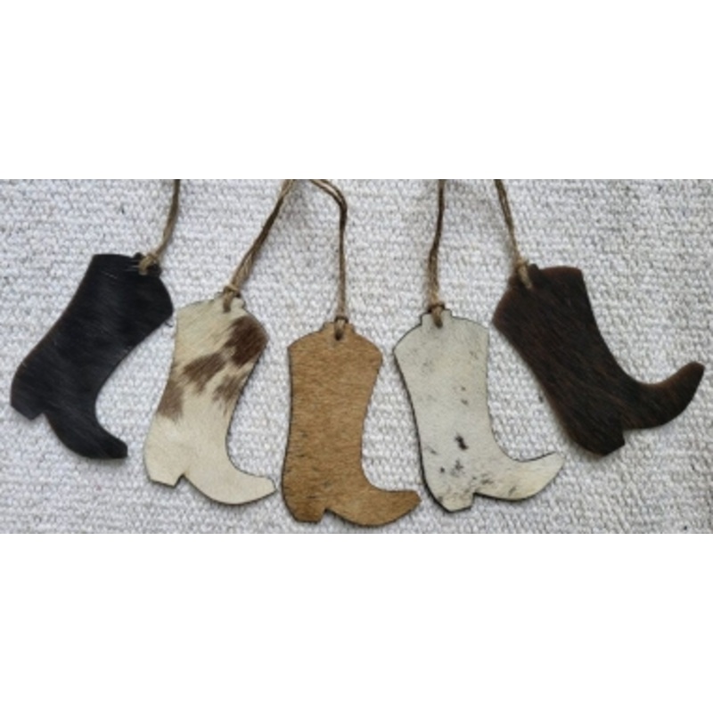 Showman Hair On Cowhide Cowboy Boot Western Christmas Ornament – Set of 5
