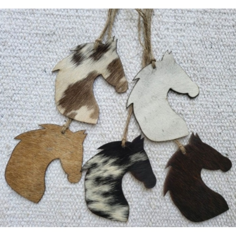 Showman Hair On Cowhide Horse Head Western Christmas Ornament – Set of 5