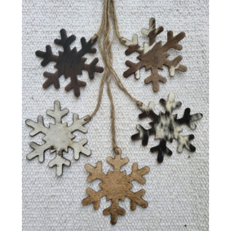 Showman Hair On Cowhide Snowflake Western Christmas Ornament – Set of 5