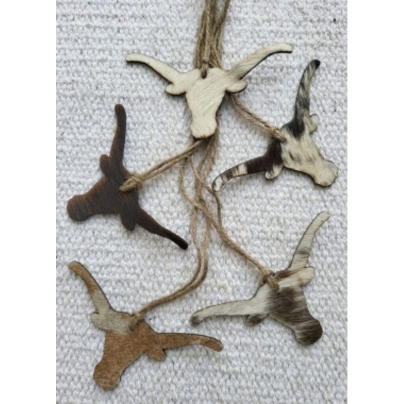 Showman Hair On Cowhide Steer Head Western Christmas Ornament – Set of 5