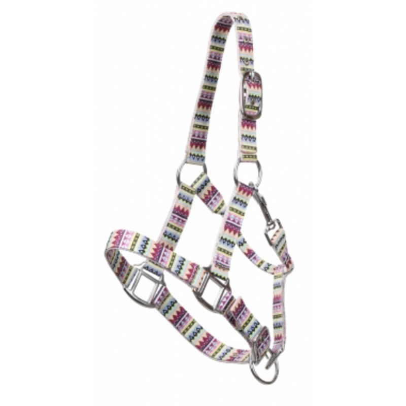 Showman Pony Adjustable Nylon Halter With Pastel Aztec Design