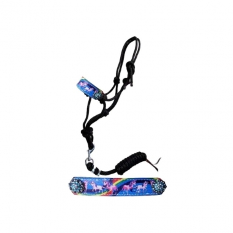 Showman Pony Rainbow Unicorns Cowboy Knot Rope Halter With Lead