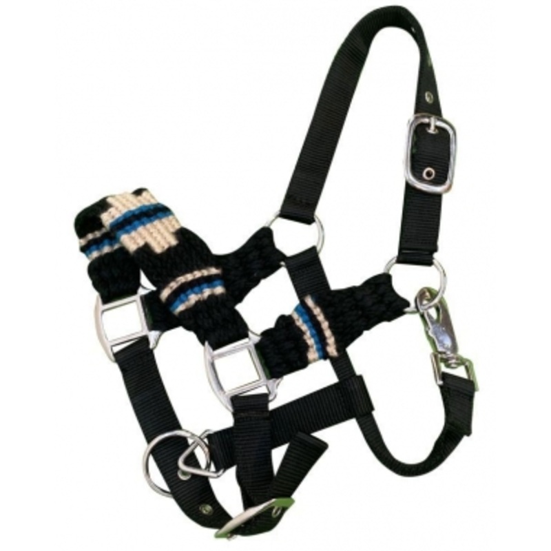 Showman Pony Wool String Black Nylon Halter – Black/Tan