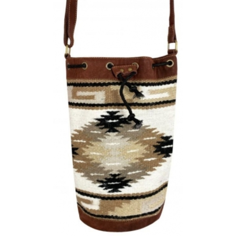 Showman Southwest Wool Saddle Blanket Bucket Handbag – Cream/Tan/Black
