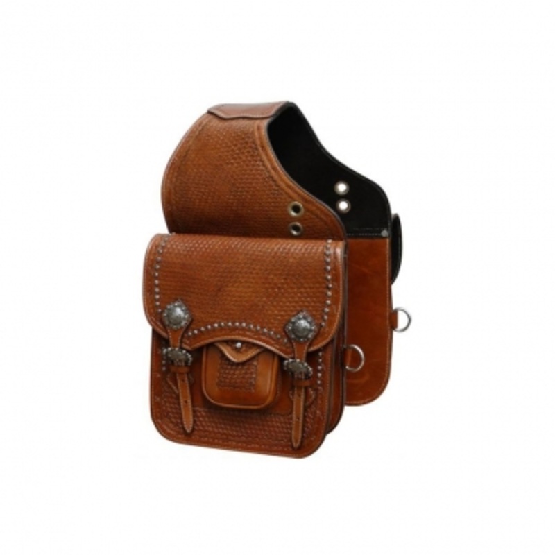 Showman Tooled Leather Saddle Bag With Engraved Conchos – SB-54