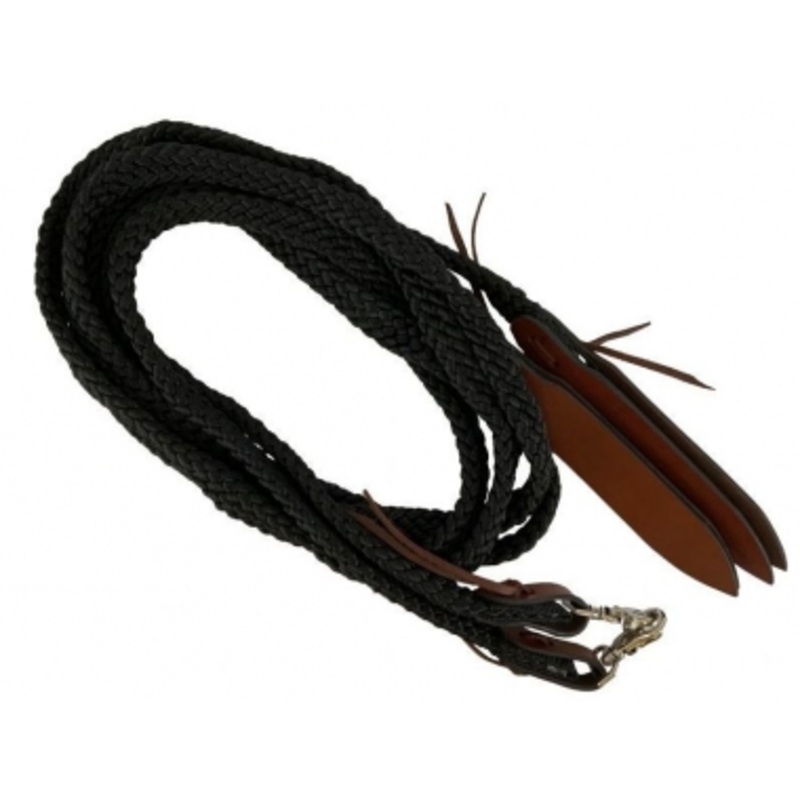 Showman Black Nylon 8 Foot Split Reins With Leather Poppers