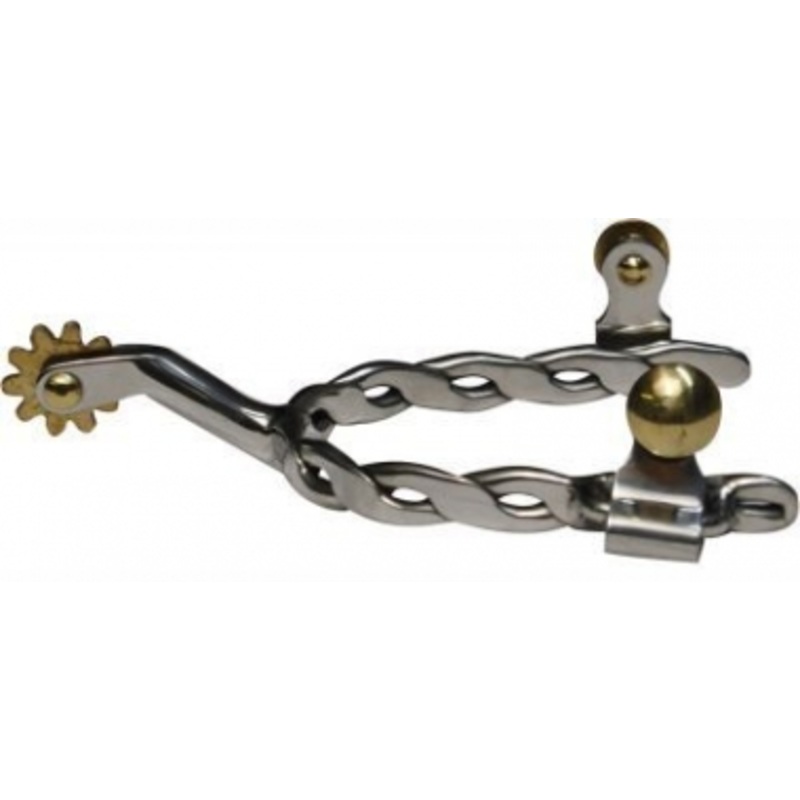 Showman Ladies Stainless Steel Twisted Band Spurs With Brass Rowel And Buttons