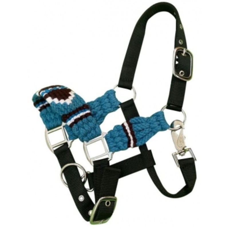 Showman Pony Wool String Black Nylon Halter – Turquoise/Brown