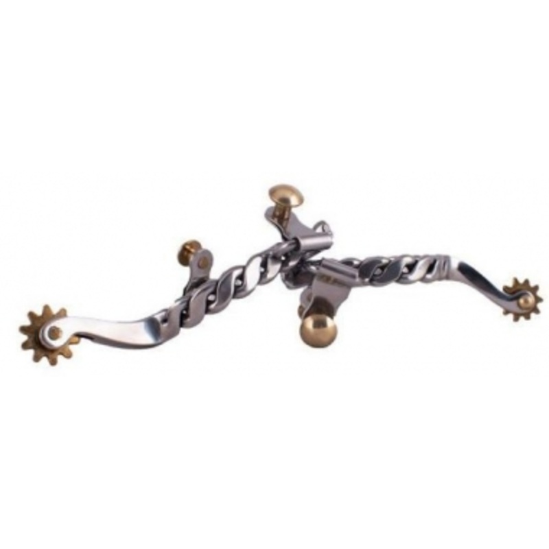 Showman Youth Stainless Steel Spurs With Twisted Band And Brass Rowels And Buttons