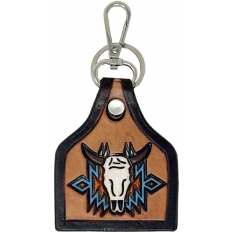 Rugged Ride Handmade Leather Cow Tag Key Chain – Skull