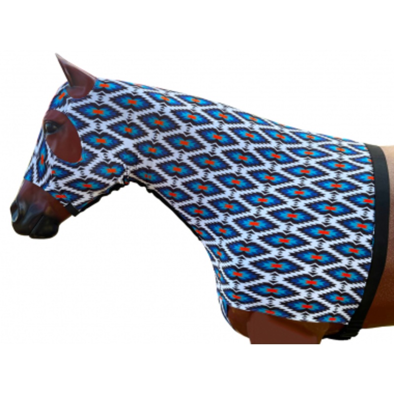 Rugged Ride Lycra Mane Tamer With Zipper Closure- Blue/Orange Aztec