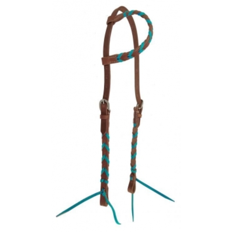 Showman Argentina Cow Leather One Ear Headstall With Colored Leather Lacing