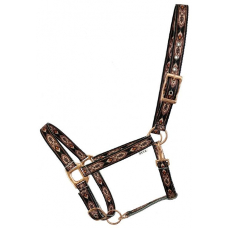 Showman Black Nylon Adjustable Halter With Black/Brown Southwest Design