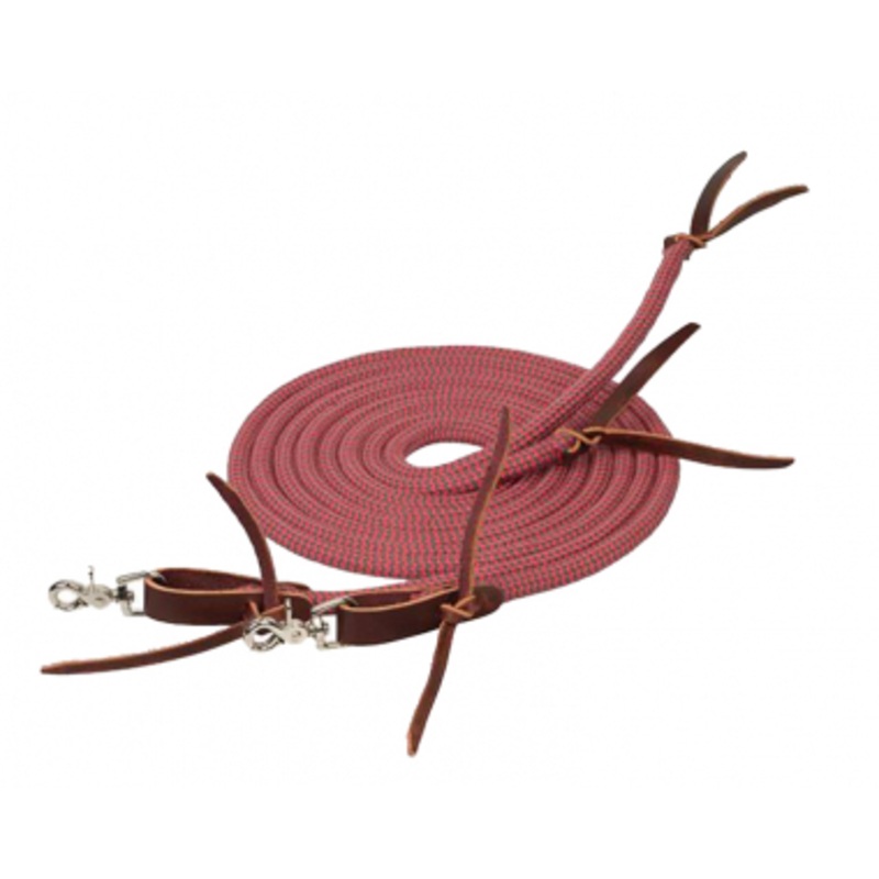 Pima Cotton Split Reins – 1/2 inch x 8 foot Strawberry / Charcoal