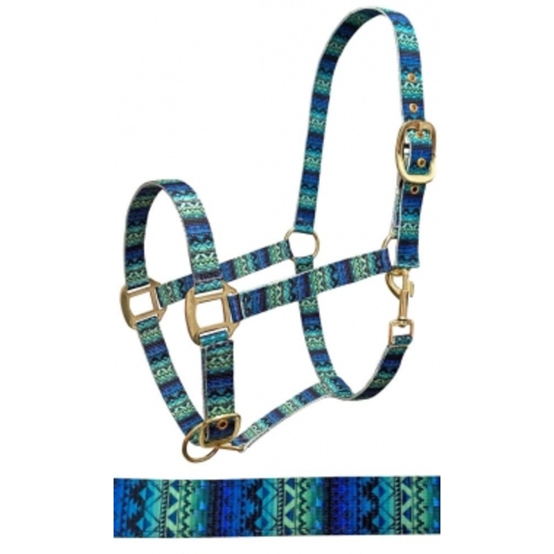 Rugged Ride Printed Nylon Halter – Teal/Azure Aztec