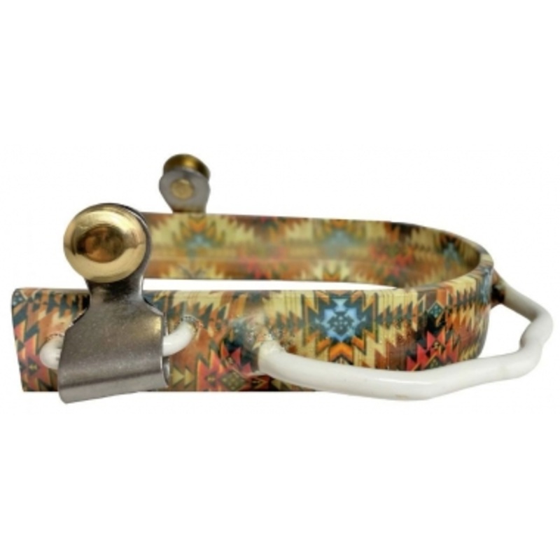 Showman Southwest Print Overlay Stainless Steel Ladies Bumper Spurs – Pair