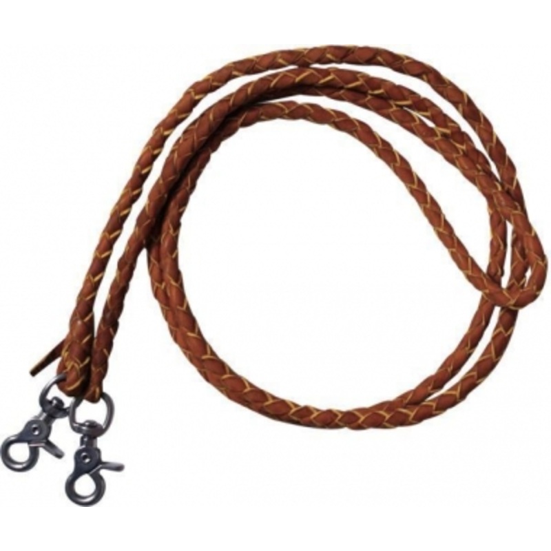 Leather Braided Roper Rein With Scissor Snap Ends