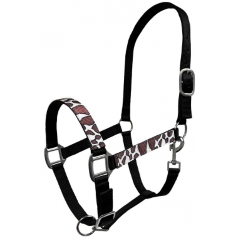 Rugged Ride Adjustable Nylon Halter with Cow Printed Overlay