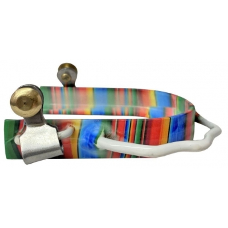 Showman Serape Stripes Print Overlay Stainless Steel Ladies Bumper Spurs – Pair