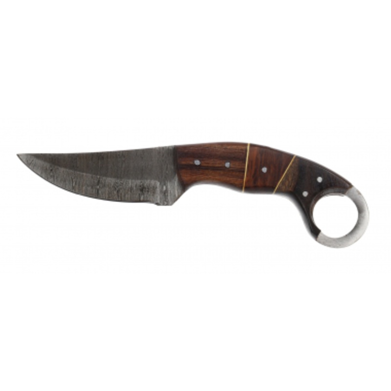 Lariat Driftwood – Hand-Forged Damascus Skinning Knife with Natural Wood Handle
